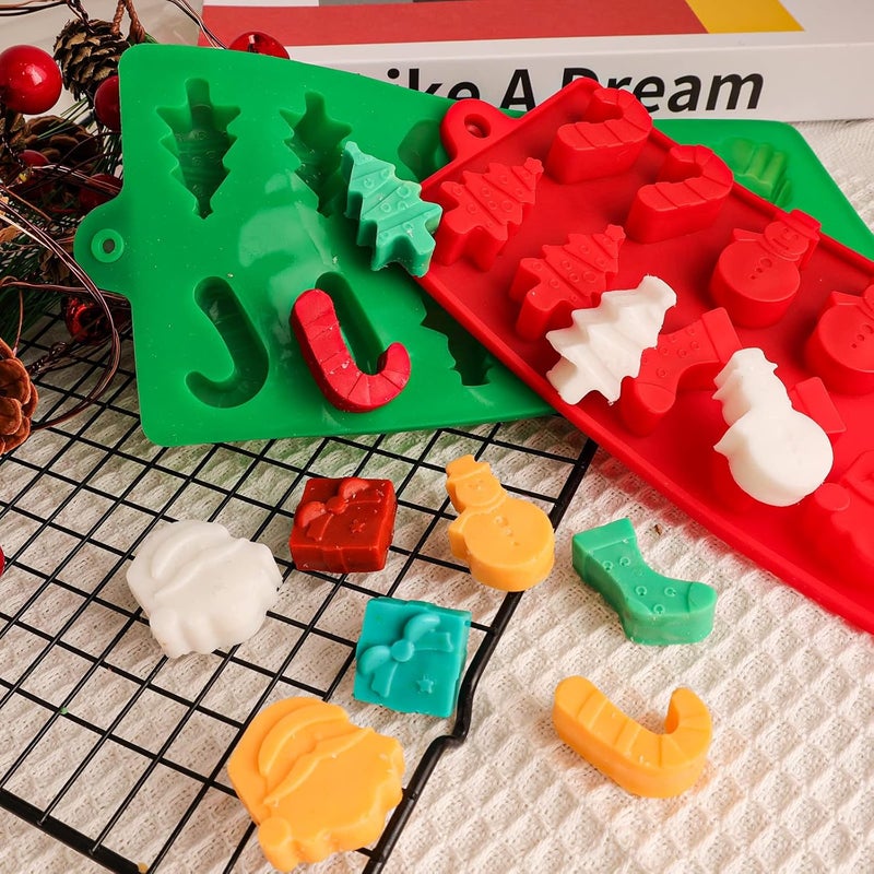 Winerming Christmas Silicone Molds Christmas Chocolate Mold Candy Molds for Baking Sweet Treats,Cake Xmas Gift Handmade Soap Candles with Shape of Christmas Tree Santa Head for Christmas Party, Home Baking - Image 3